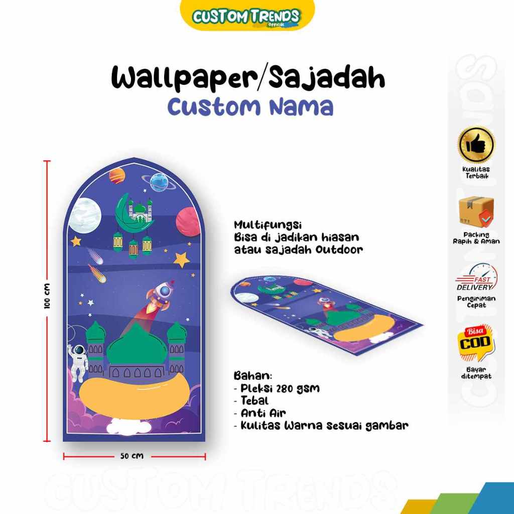 Kumpulan Sajadah Outdoor Travel/Wallpaper Multifungsi Custom Nama Waterproof Flexi Anti-slip, Sajada