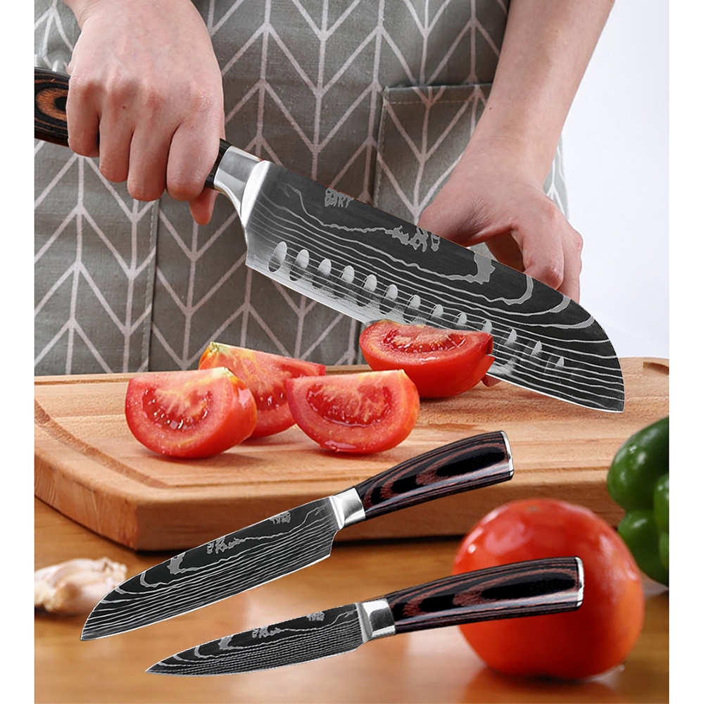 Pisau Dapur Damascus Pattern Bahan Stainless Steel Chef  8 Inch Panjang 32.8 cm Chef Knife - Silver
