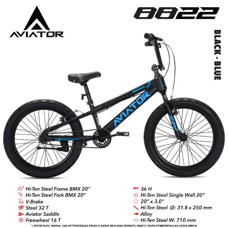 SEPEDA ANAK BMX AVIATOR 8822 UK 20 INCH BAN 3.0 (BAN BESAR)