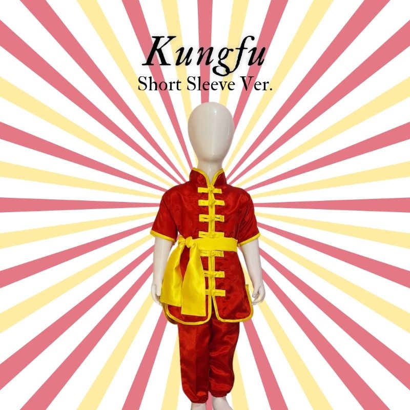 Kostum Kungfu Kancing Tujuh Lengan Pendek Warna Merah | Kostum Kungfu Anak Dan Dewasa