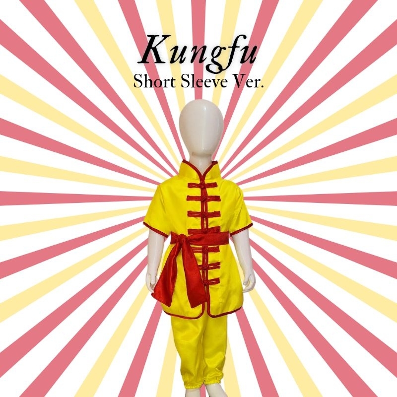 Kostum Kungfu Kancing Tujuh Lengan Pendek Warna Kuning | Kostum Kungfu Anak Dan Dewasa