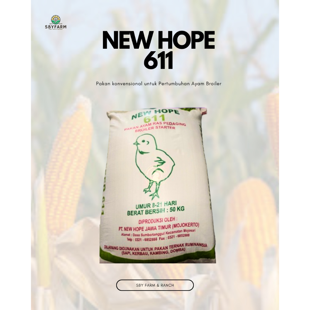 Pur NEW HOPE 611 - Pakan Ayam 1 Kg Anakan Sampai Dewasa - Newhope Mojokerto Unggas Ternak - REPACK 1