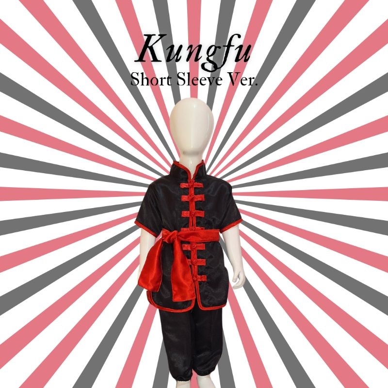 Kostum Kungfu Kancing Tujuh Lengan Pendek Warna Hitam | Kostum Kungfu Anak Dan Dewasa