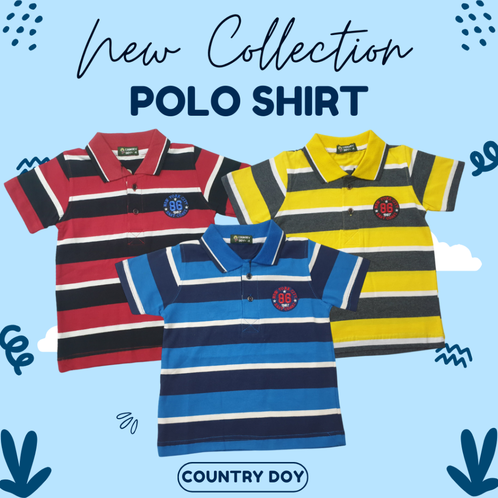 CountryDoy---Striped Polo Shirt Boys Kaos Polo Salur garis garis Kaos Kerah Katun sehari hari untuk 