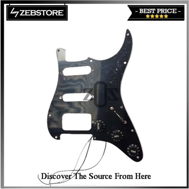 Pickguard Gitar Electric Squier Stratocaster HSS Wiring Black