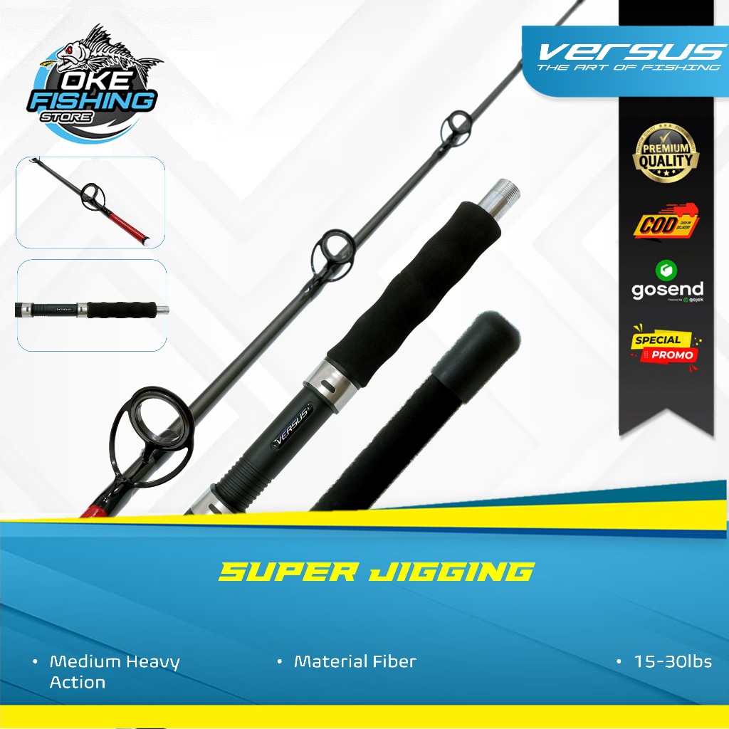 Joran Pancing VERSUS SUPER JIGGING – Medium Action, Fiber Tahan Tekuk, 2 Pcs Spinning Rod