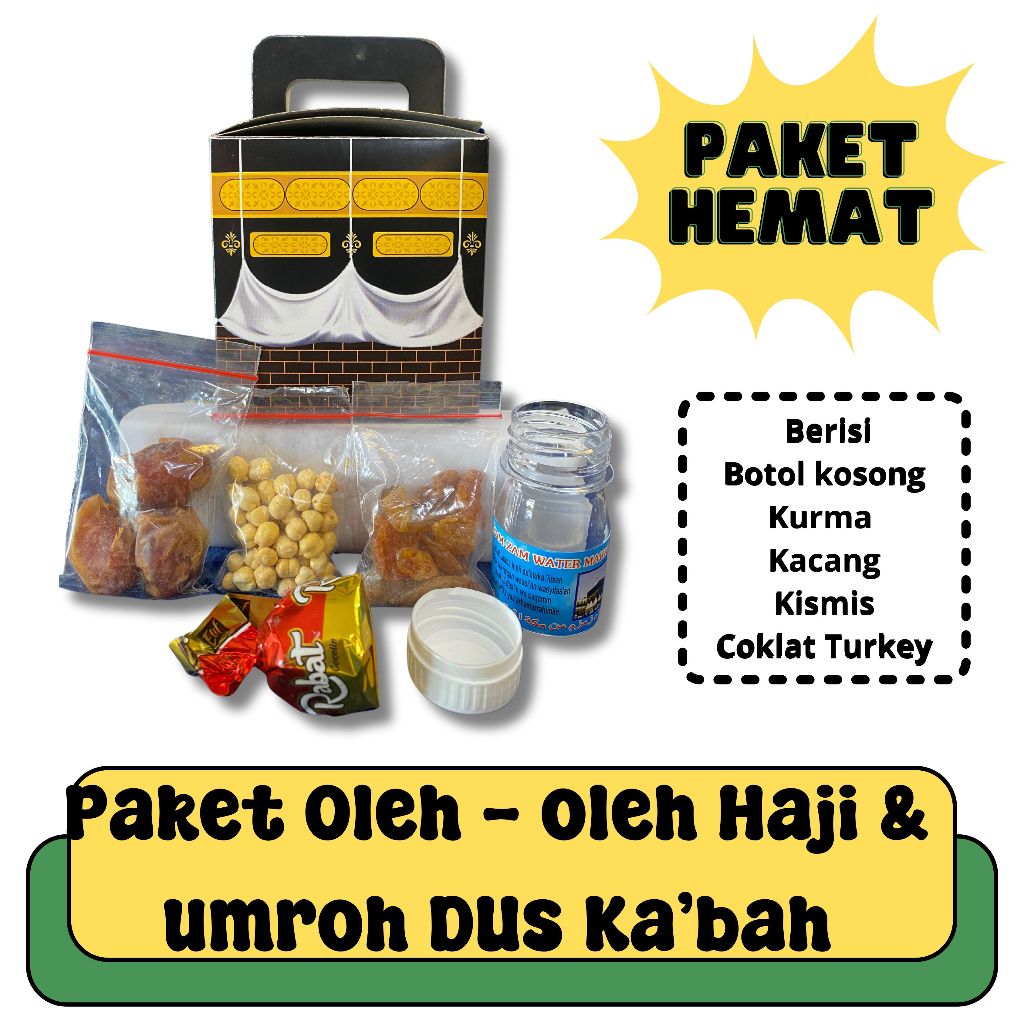 

OLEH OLEH HAJI DAN UMROH PAKET SUPER HEMAT KEMASAN DUS KABAH ISI KURMA KACANG KISMIS COKLAT TURKEY BOTOL KOSONG ZAMZAM I HAMPERS OLEH OLEH HAJI DAN UMROH I SOUVENIR