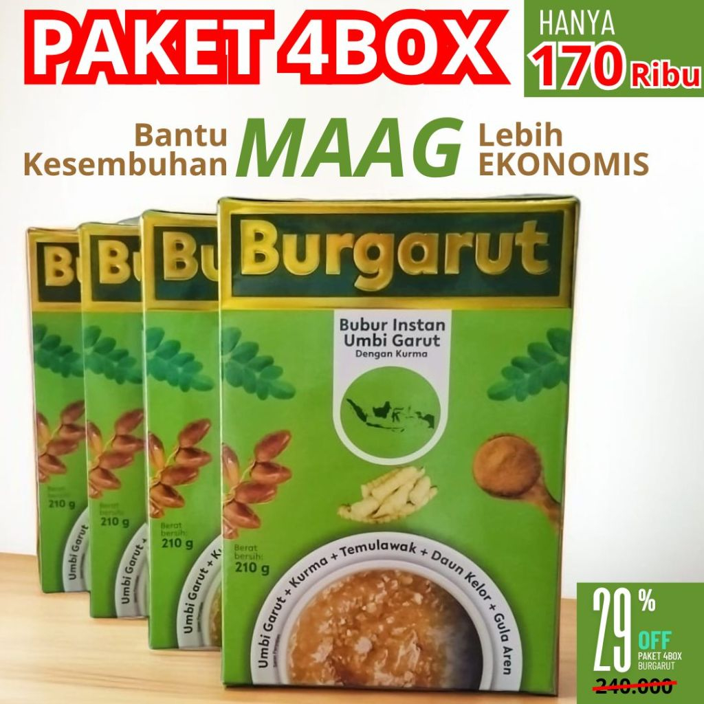 

BURGARUT Herbal Asam Lambung Maag Kronis Ampuh Bubur Sagu Umbi Garut Paket Hemat 4 Box