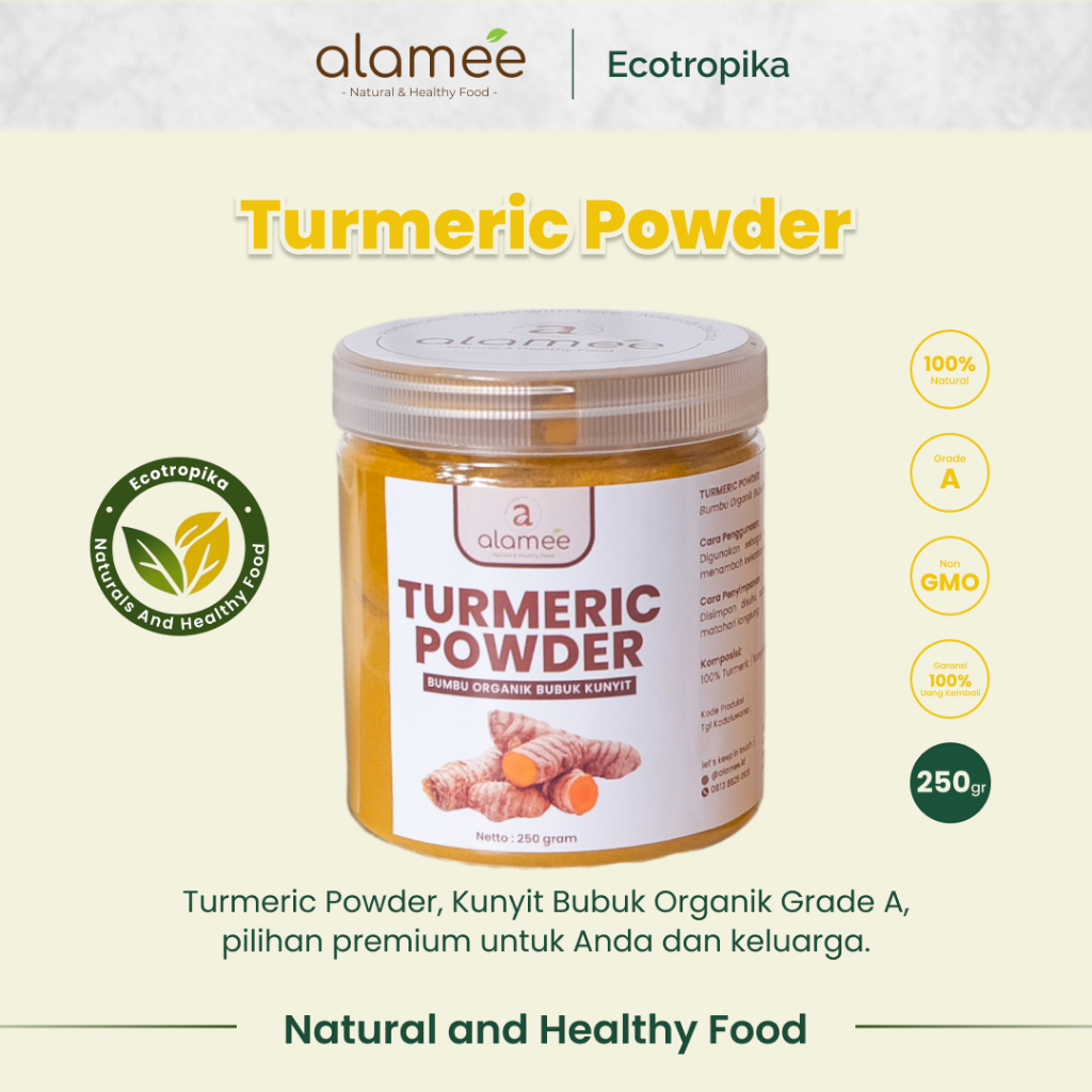 

Kunyit Bubuk Turmeric Powder Ground Bumbu Dapur Instan Organik Murni Asli Tanpa Campuran 250 Gram