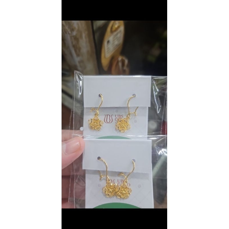 Anting agogo gantung panjang bunga clover rantai india emas asli muda 375