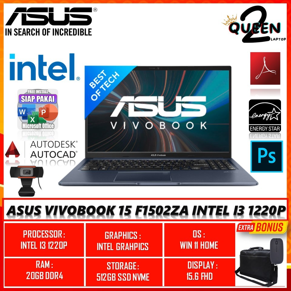 Laptop Second Asus Vivobook 15 F1502ZA Intel I3 1220P Ram 20GB SSD 512GB 15.6 Fhd win11home