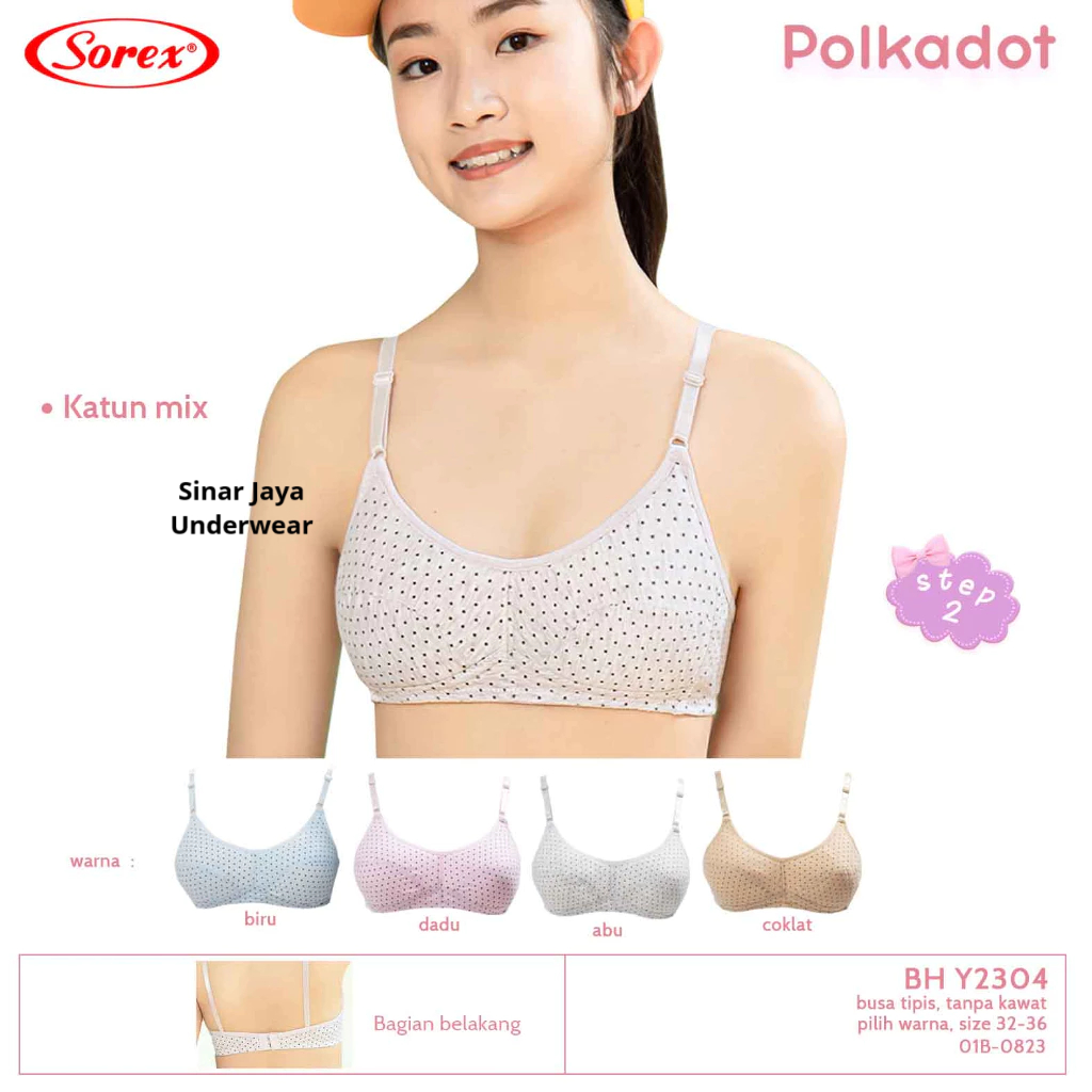 NJU [Terlaris] Sorex - Mini Bra Remaja Step 2 Y2304 (Bahan Katun Mix, Tanpa Kawat, Tanpa Busa, Cup
