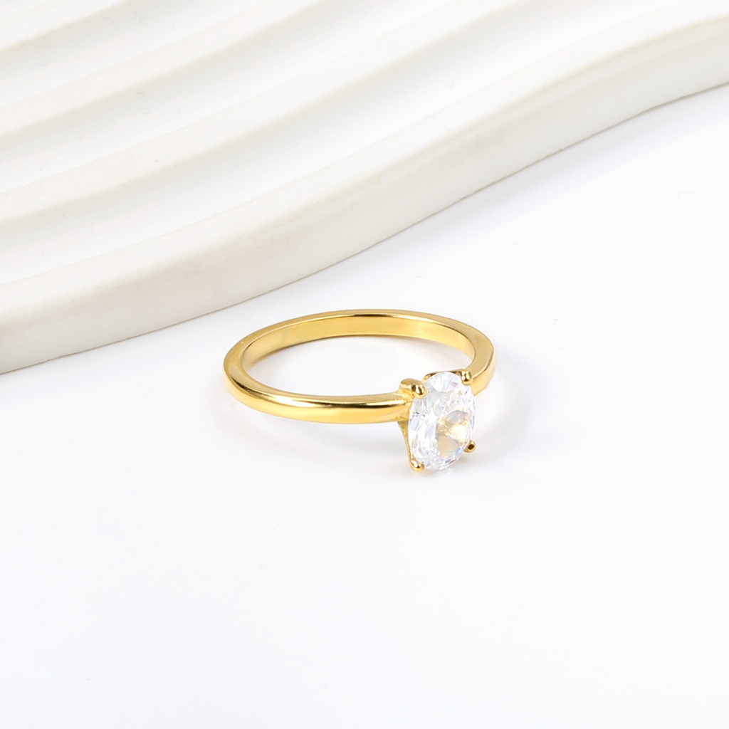 Cincin Wanita Zircon Oval Simple Cincin Tunangan Couple - Adeline