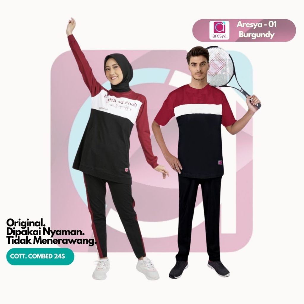 ARESYA - Setelan Baju Olahraga Tunik Wanita Muslimah Aresya01-Burgundy