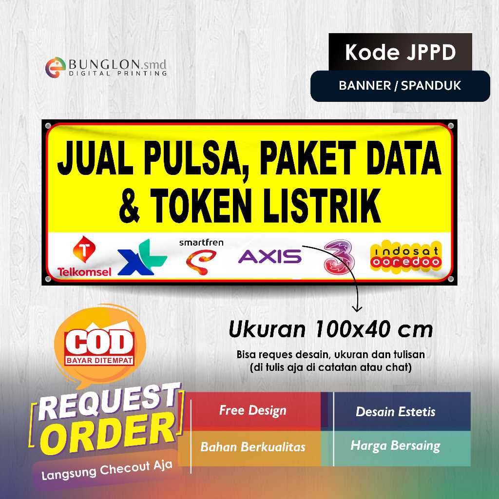 SPANDUK BANNER JUAL PULSA, PAKET DATA, DAN TOKEN LISTRIK KODE JPPD KUNING