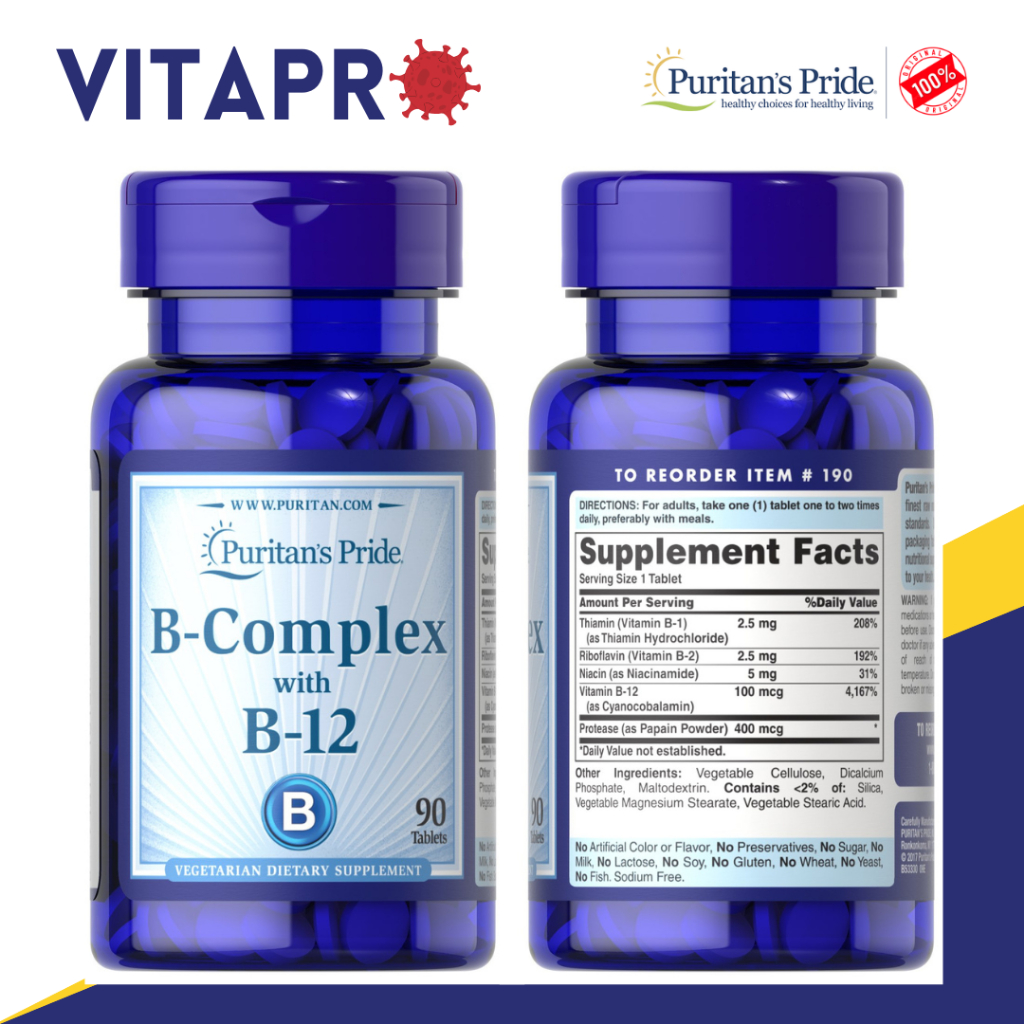Puritan Pride Vitamin B Complex and Vitamin B12 90 Tablets b 12