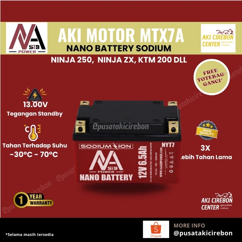 AKI MOTOR NINJA 250 NANO BATTERY SODIUM ION 13.4V 6.5Ah/ AKI MOTOR MTX7A