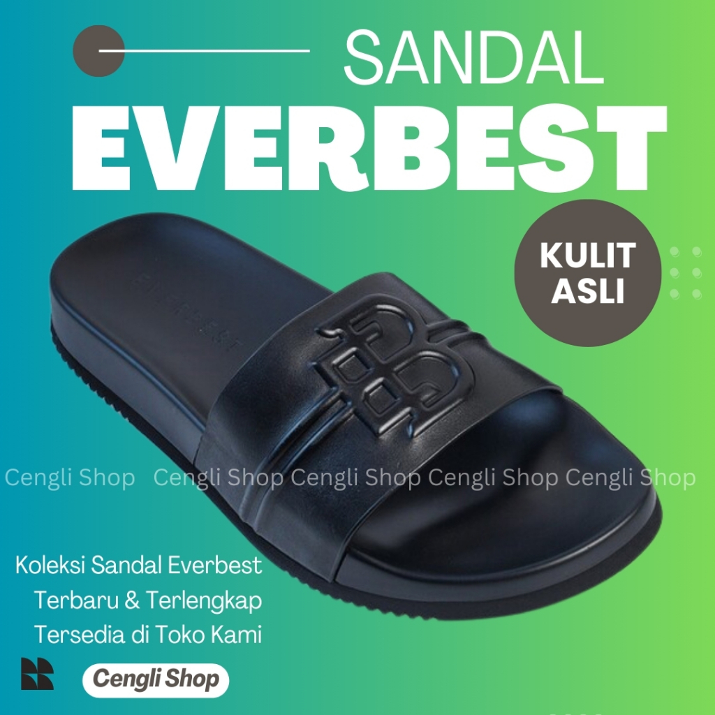 EM44 SANDAL SLIDE EVERBEST PRIA ORIGINAL CASUAL KULIT BRANDED HITAM