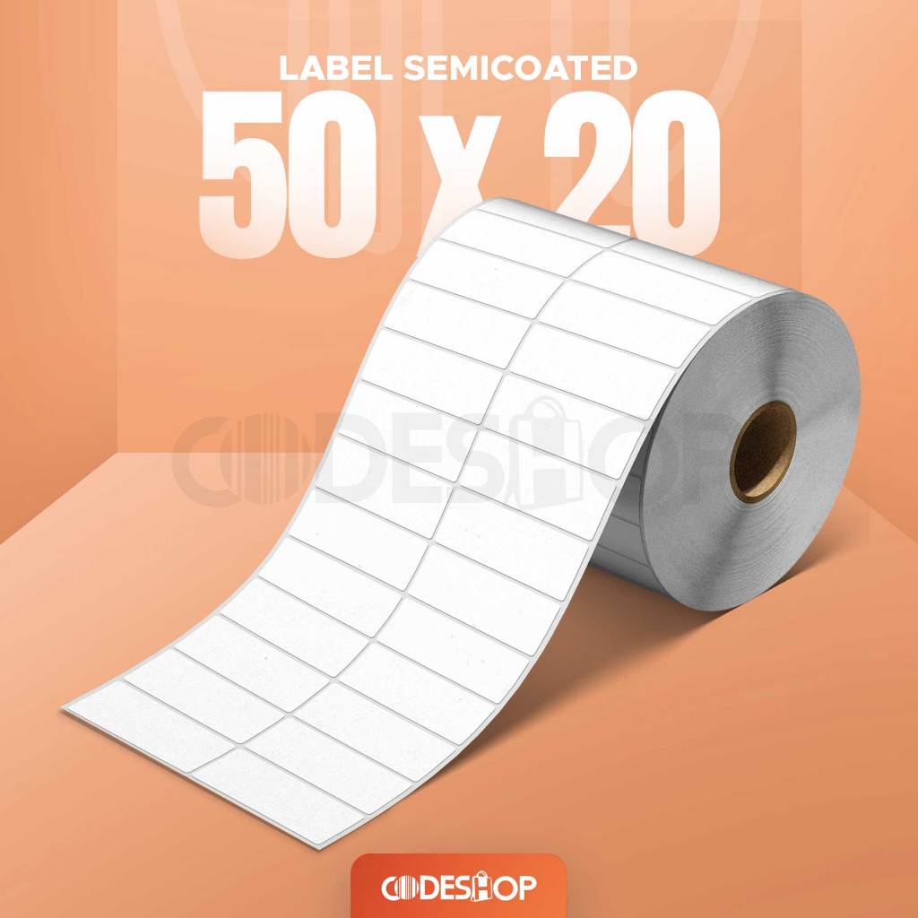 

Label Stiker Semicoated 50x20 mm Codeshop 2 Line isi 5000 Pcs Semicoat Roll Print Barcode Barang