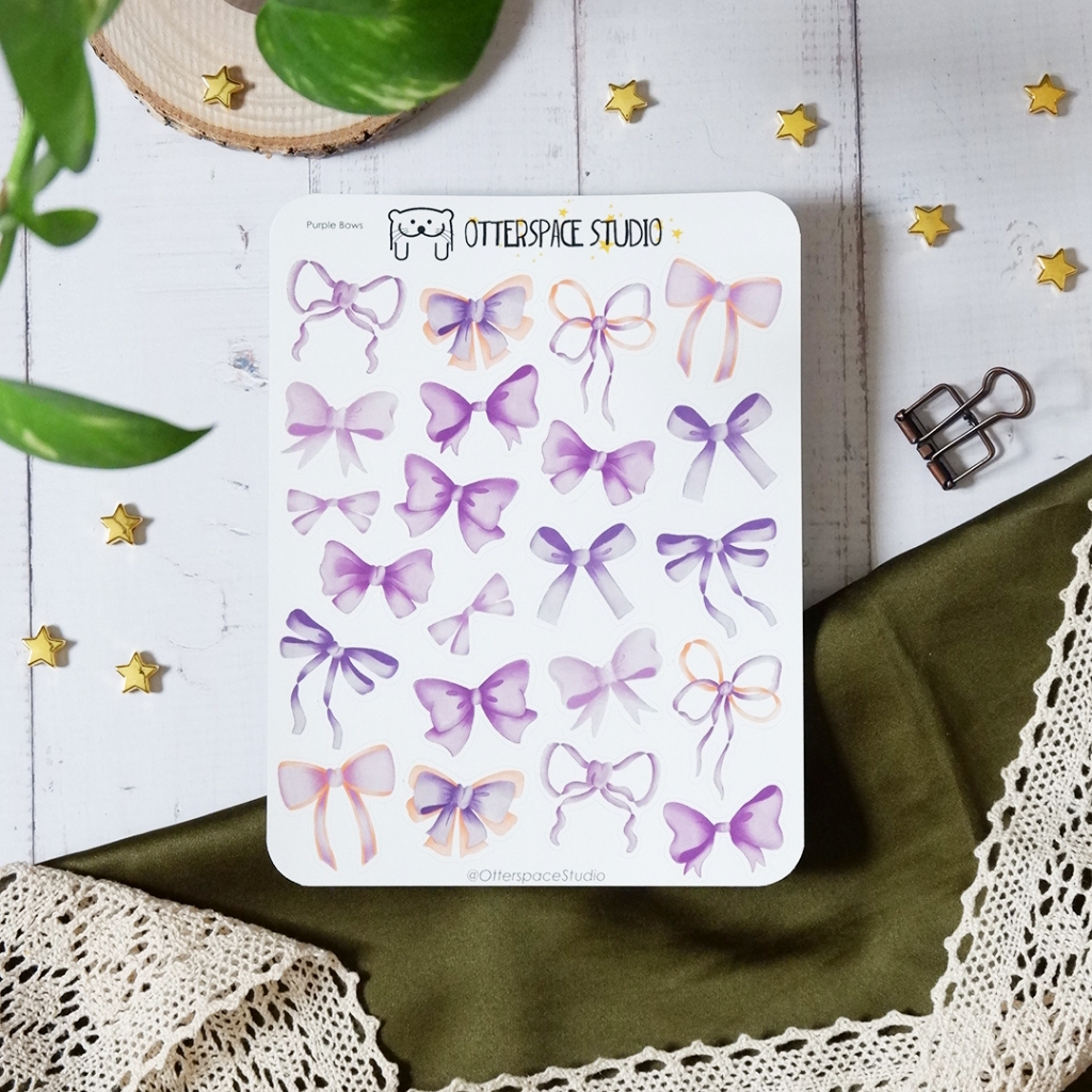 

Otterspace Studio | Purple Bows Deco Sticker Sheet - Stiker Pita Ungu Planner & Bullet Journal
