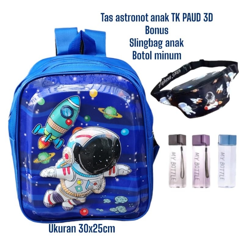 tas ransel anak cowok TK PAUD motif dino astronot Batman 3D LED lampu menyala