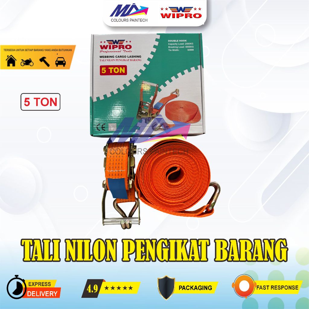WIPRO TREK BELT / TALI PENGIKAT BARANG 10 meter 5TON / RACHET TIE DOWN / IKAT TALI BARANG
