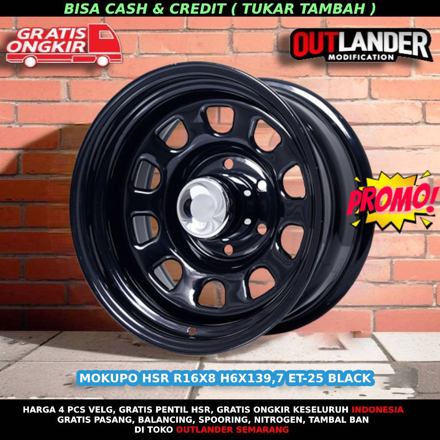 Pelek Kaleng Ring 16 Lebar 8 Pcd 6X139,7 Black Velg Offroad R16 HSR Mokupo For Everest Dmax Triton