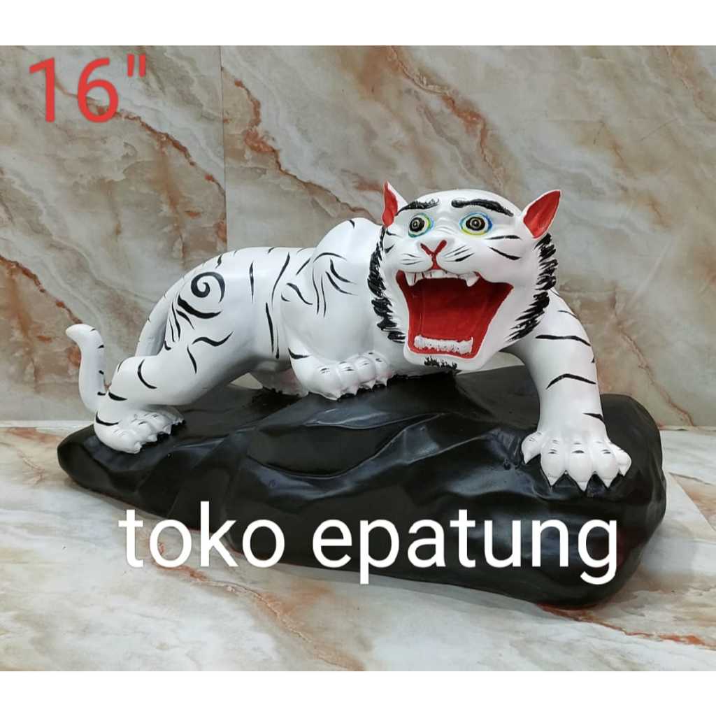 patung dewa harimau  putih - fiber - 16 inch - s