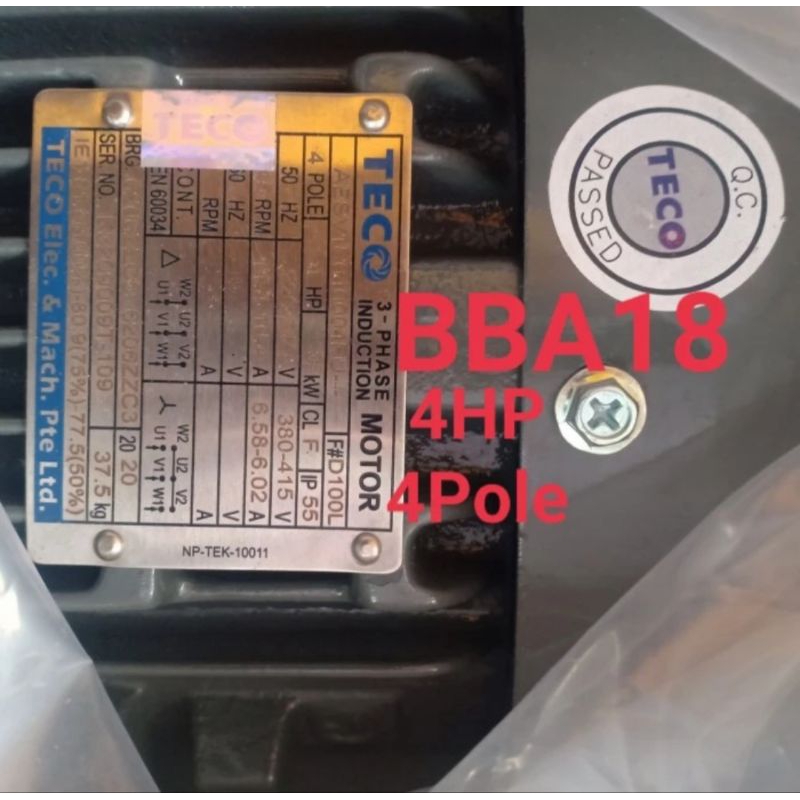 Elektro Motor - Dinamo Motor TECO 3KW 4HP 4Pole 3Phase