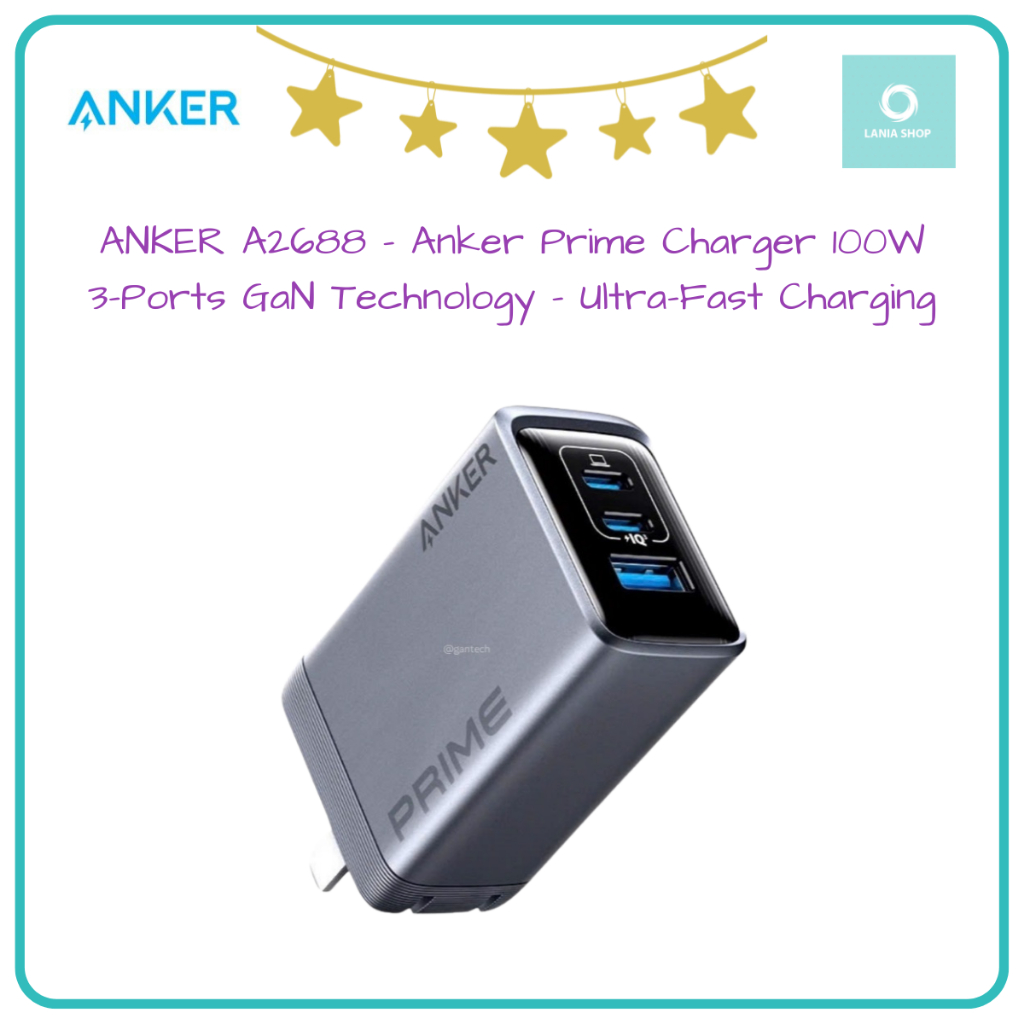 ANKER A2688 - Anker Prime Charger 100W 3-Ports GaN Technology - Ultra-Fast Charging