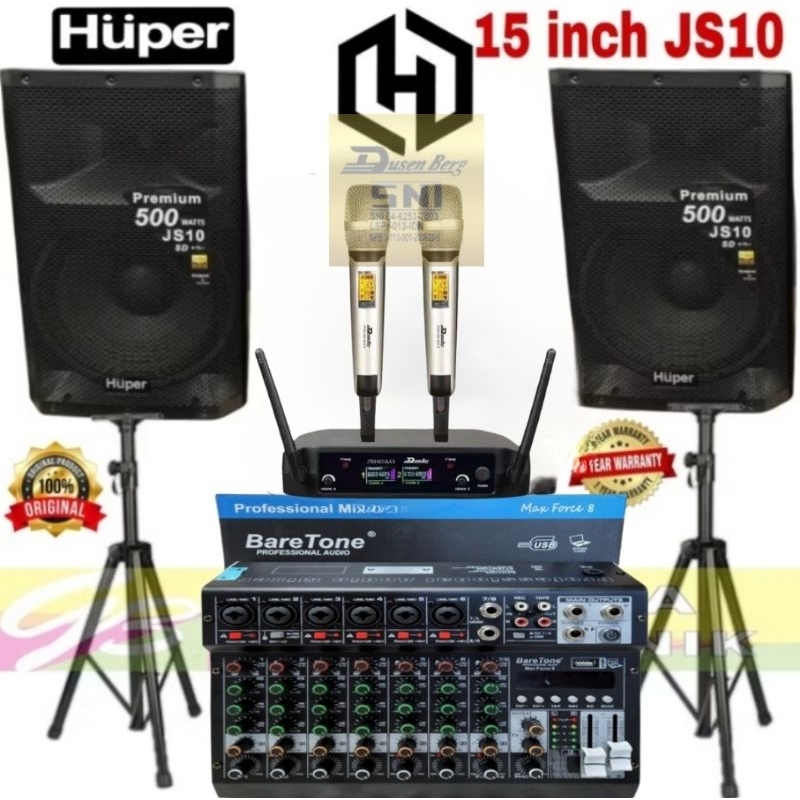 Paket Speaker Aktif Huper 15 in JS10 mixer HARDWELL 8 Channel Bluetoot