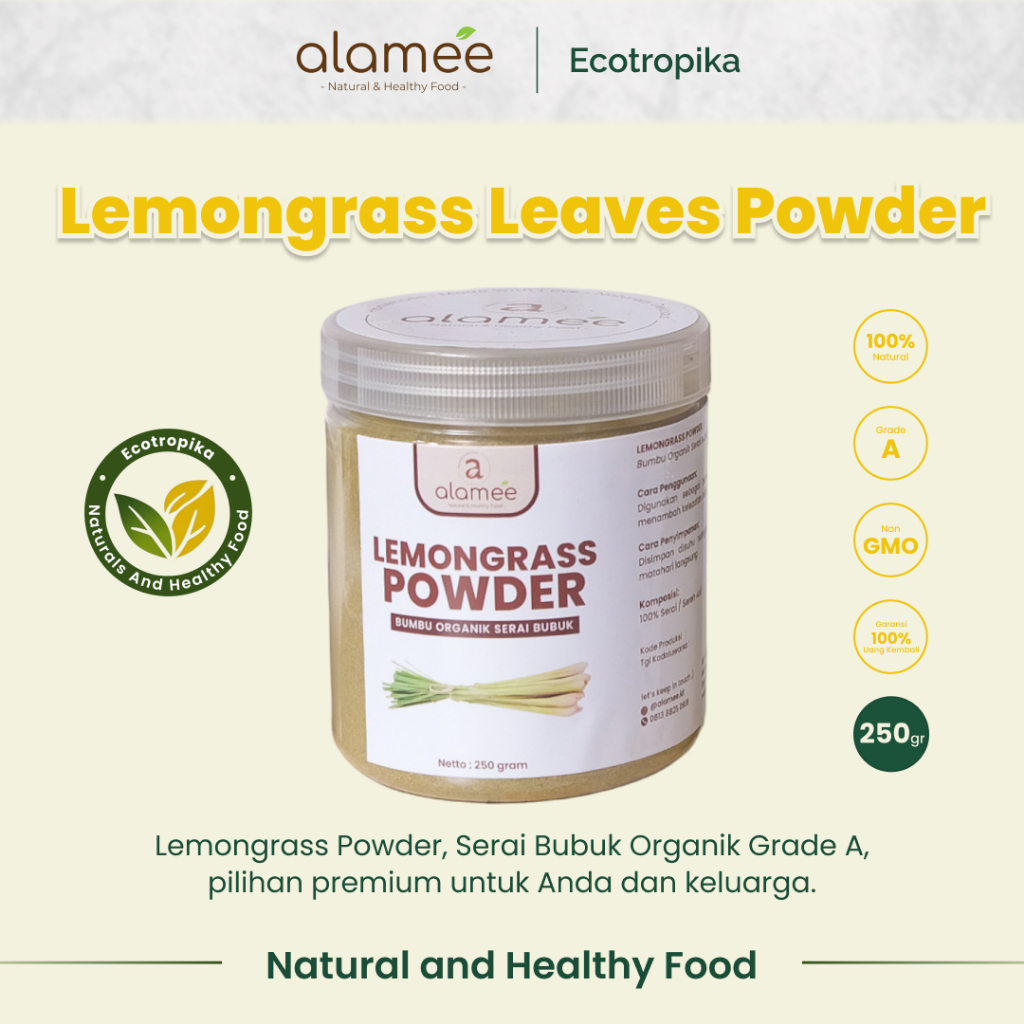 

Sereh Bubuk Lemongrass Powder Bumbu Dapur Organik Serai Murni Asli Tanpa Campuran Premium 250 Gram