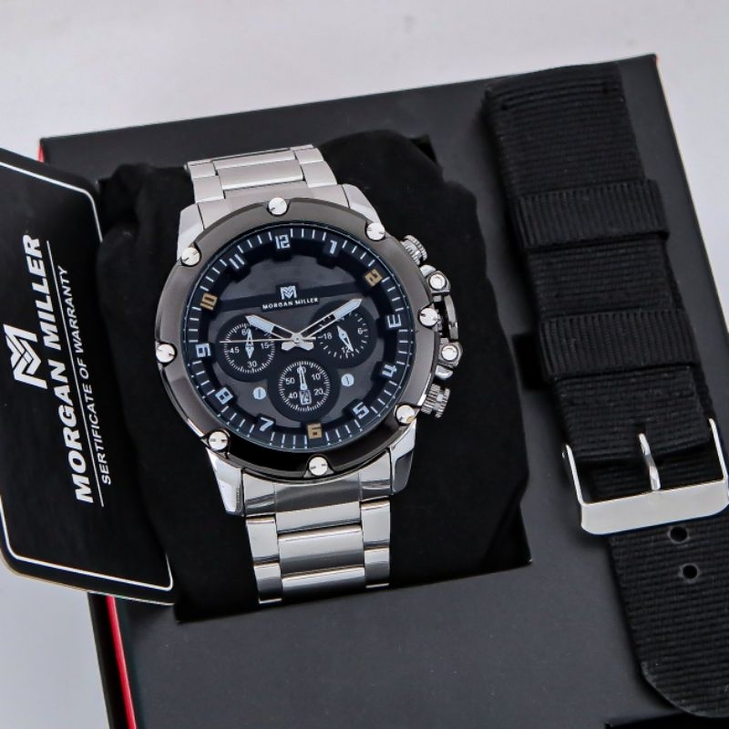 Morgan Miller-MM07 Jam Tangan Pria Original Rantai Stanliess Bonus Tali Cadangan
