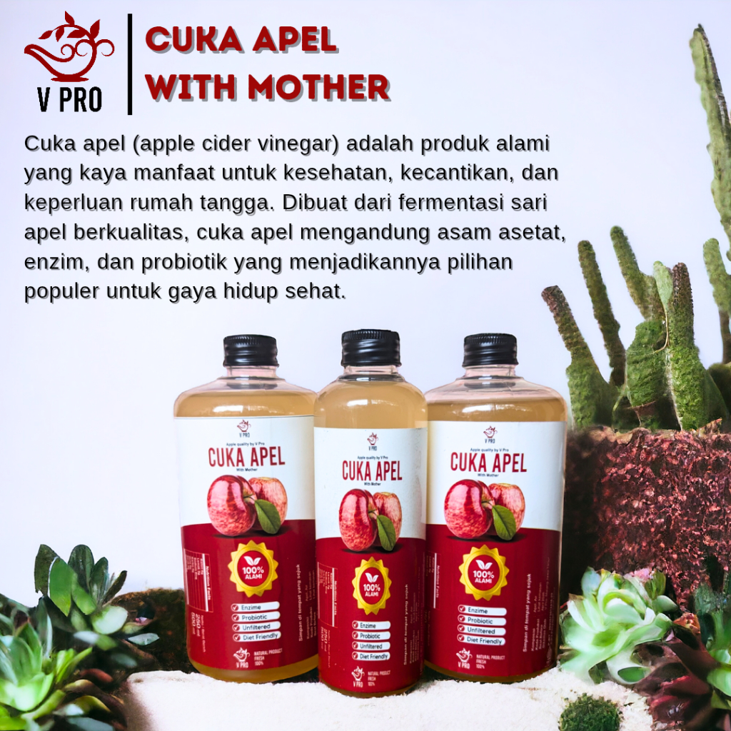 

Cuka Apel V Pro 1000ml - Original & Premium - With Mother