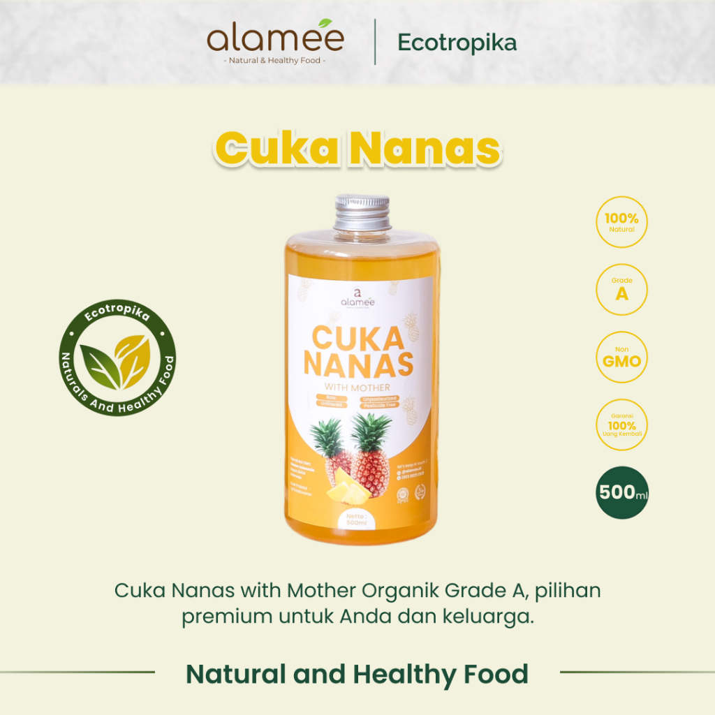 

Cuka Nanas Original Pineapple Cider Vinegar With Mother Organik Sari Buah Premium 500Ml Grade A