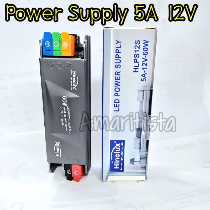 Power Supply Mini SLIM Hinolux Output DC 12V 5A 60Watt Input AC 220V Terminal Jepit