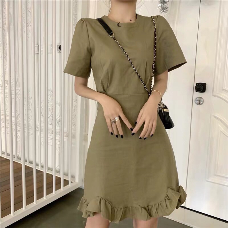 Mini Dress Linen Hijau Army [Slimfit]