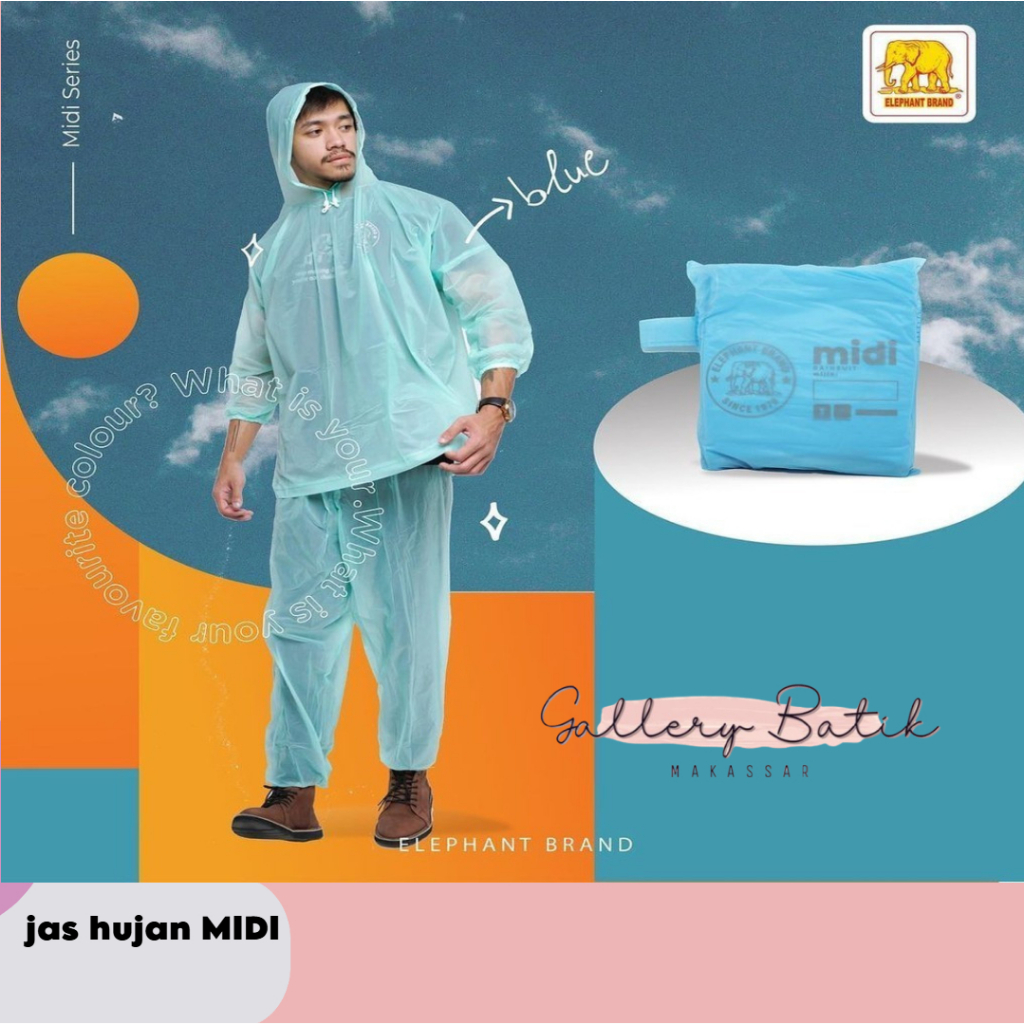 Jas Hujan MIDI Jaket Celana Traveling ElephantBrand Jas Hujan Wanita Pria Makassar Termurah [[Galler