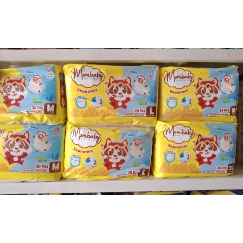 MomBaby Ukuran M30/42, L28/40, XL24/36 Pampers tipe celana