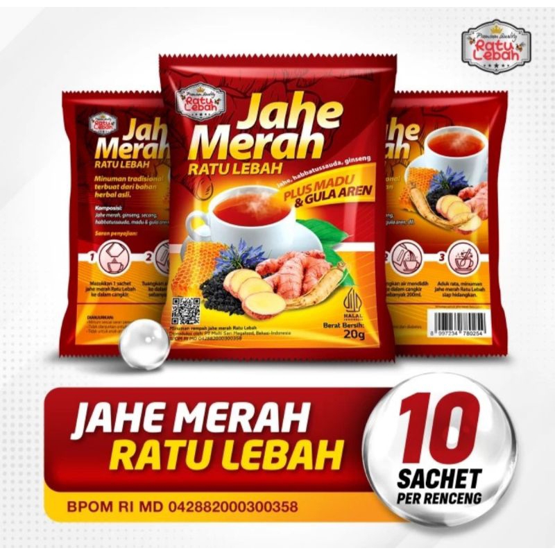 

Ratu Lebah Jahe Merah Plus Madu & Gula Aren 1 Renceng isi 10 Sachet Jahe Merah Ratu Lebah