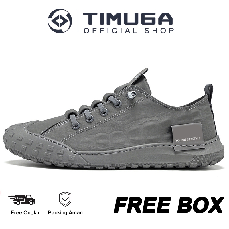 TIMUGA Sepatu Pria Sneakers Cowok Sepatu Jalan Casual Kerja Semi Kulit Lentur Anti Licin MC106