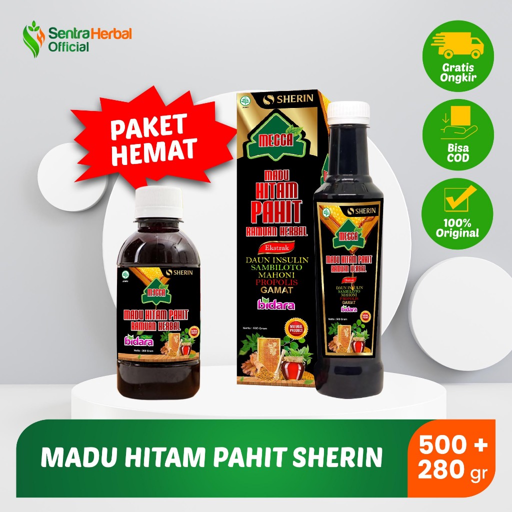 

Sherin - Paket 2 pcs Madu Hitam Pahit Sherin Bantu Untuk Turunkan Gula Darah 500 gr + 280 gr