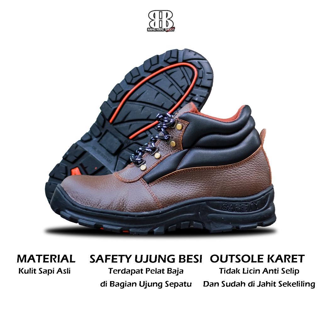 SEPATU SAFETY ref KRUSHERS FLORIDA BROWN SAFETY BOOT KULIT SOL KARET UJUNG BESI