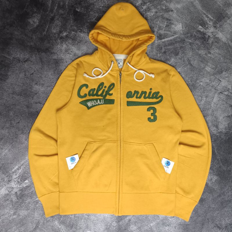 Hoodie Zipper STM Who au/ WHO AU California Kuning Size M Second Thrift Karet Aman Full Tag‼️