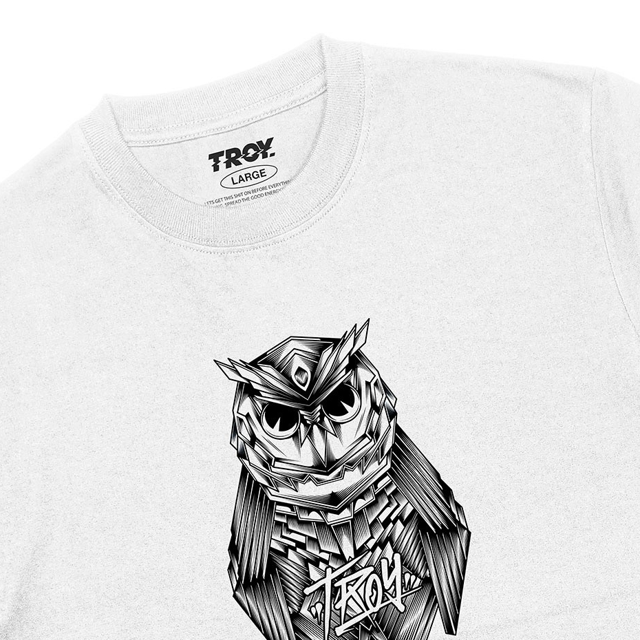 Troy Company Tshirt White Owl Mech - Kaos Pria Lengan Pendek Putih MT 2402