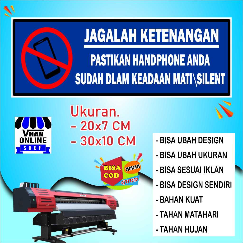 

Cetak Sticker Tulisan Jagalah Ketenangan Bahan Glosy Biru