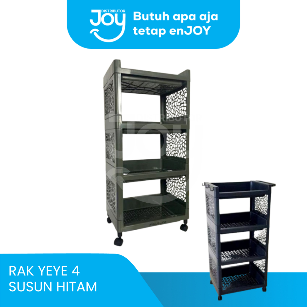 (JOY) RAK MULTIFUNGSI 4 SUSUN HITAM + RODA / RAK YEYE SERBAGUNA 4 SUSUN