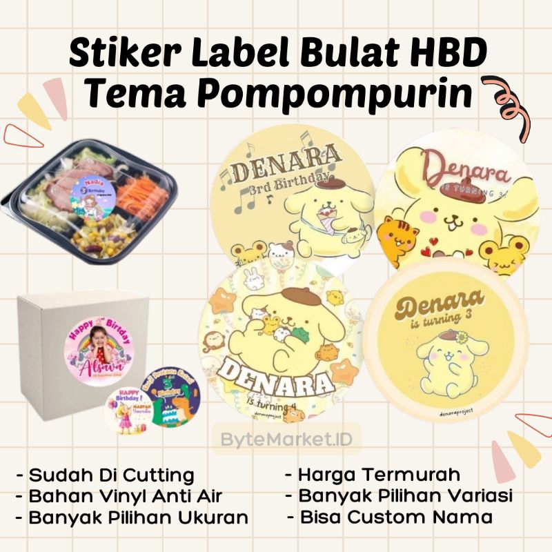 

(50 PCS) Stiker Bulat Custom Bento Hampers Ulang tahun Pompompurin Sanrio