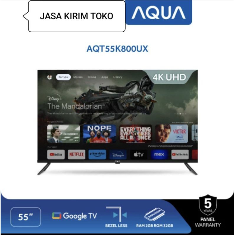 TV AQUA 55 INCH GOOGLE TV AQT55K800UX 4K BEZEL LESS GARANSI RESMI