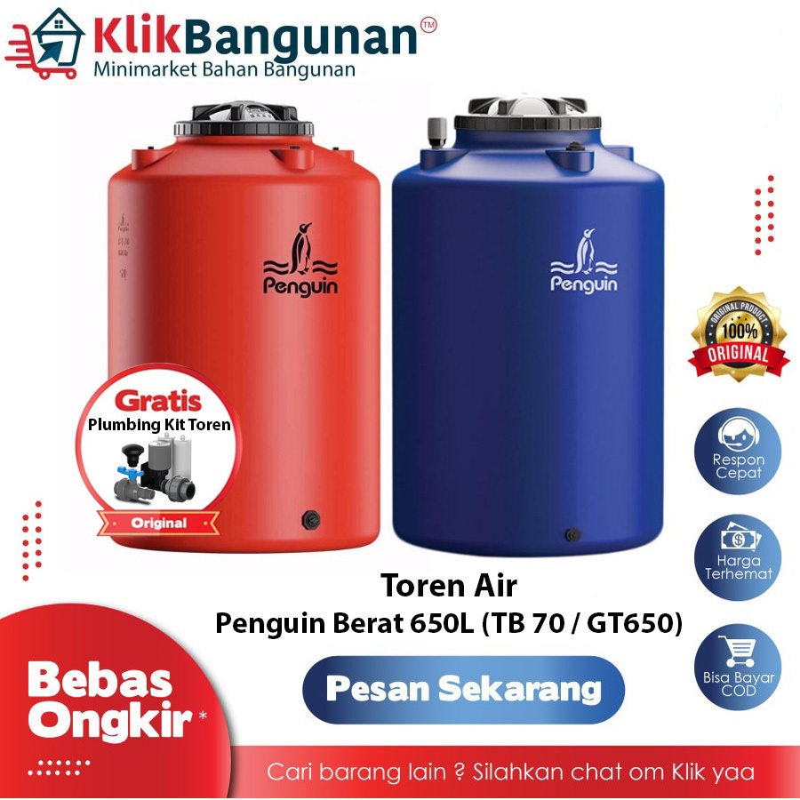 TOREN PENGUIN 650 LITER TB-70 GT-650 GRATIS PLUMBING KIT TOREN / TANDON AIR / TOREN AIR / TANGKI AIR